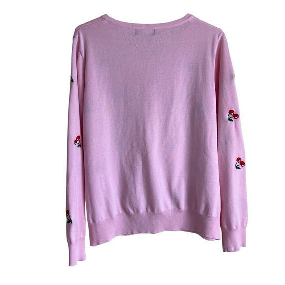 Curlbiuty Light Pink Cardigan with Embroidered Cherries Buttons Down Size 1X - Picture 2 of 15